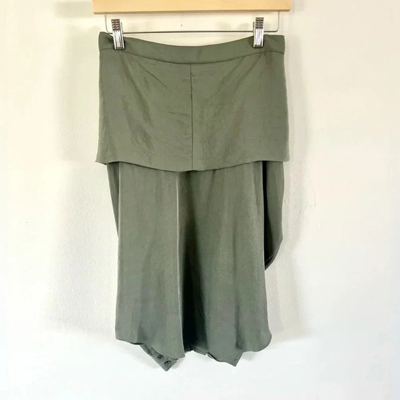 Alexander Wang Shirt Front Tie Waist Full Button Army Green Silky Skirt Size 2 - Picture 10 of 16